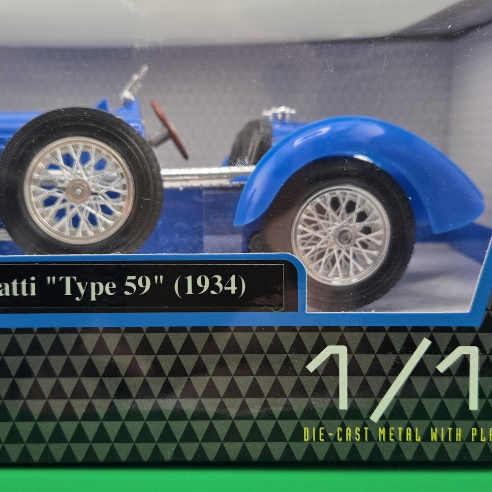 Burago Bugatti Type 59 (1934) 1:18 Vintage Diecast Model Car β Blue β New in Box - Picture 3 of 6